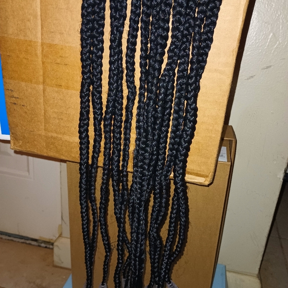 Handmade Black Long Braided Wig with Beads - Picture 3 of 11